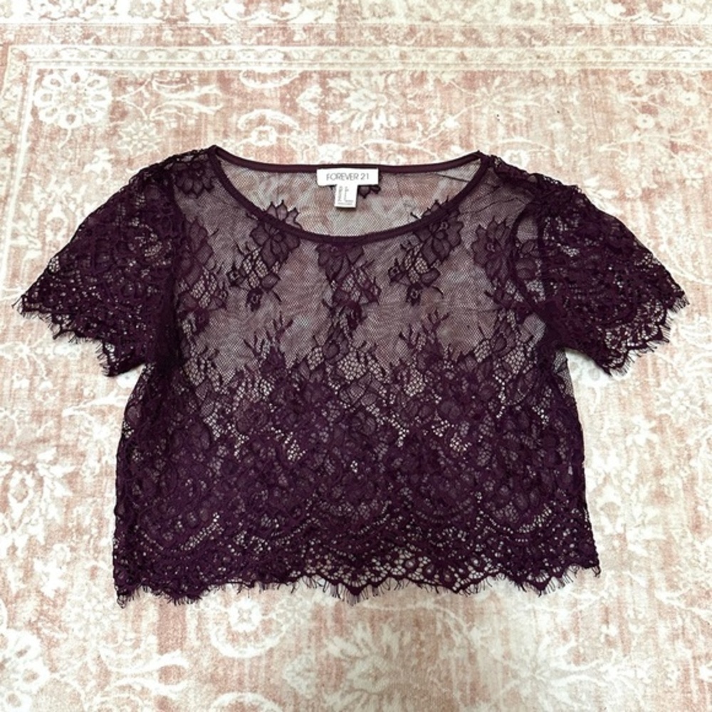 Sheer🪻Cropped Lace Purple Top